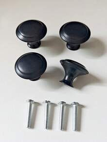 4 Peças Maçanetas e Puxadores de Móveis de Cozinha Foscos com Parafusos, Maçanetas Redondas Pretas Modernas para Cômoda, Puxadores de Gaveta, Maçanetas de Armário de Banheiro, Puxadores de Porta para Cômoda, Cozinha, Closet, Guarda-Roupa, Armário