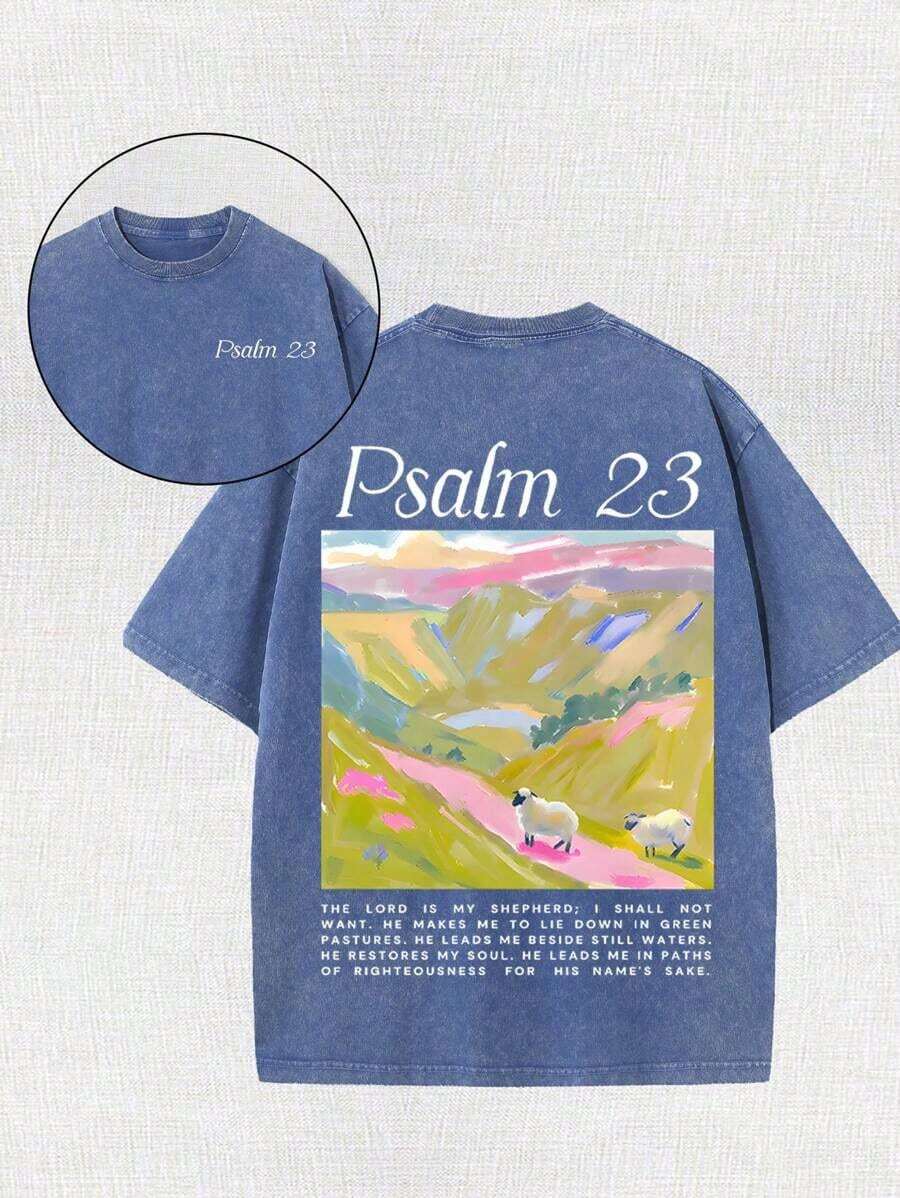 Yuega Tshrit 1pcJesus Religious Cross Sun Printed Retro Washed T-Shirt, 230G, Retro Street Style. Simple And Versatile, Pure Cotton Is Of High Quality, Novel And Fashionable, And It Is A Must-Have Fashion T-Shirt For Spring And Summer.Summer Clothing Tops - Xanh đậm - Xem 1