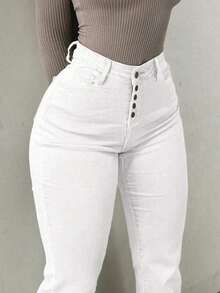 Plus Size Women's White Skinny Flare Jeans - 白色 - 查看 2