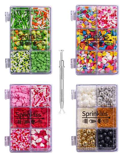 Mezcla de chispas de azúcar - Perlas de caramelo con bolígrafo de 4 garras, paquete de caja de regalo, decoraciones para pasteles de hornear, coberturas para helados y decoración de galletas, decoración de bodas, San Valentín, Día de la Madre, decoraciones navideñas para pasteles, para decoración