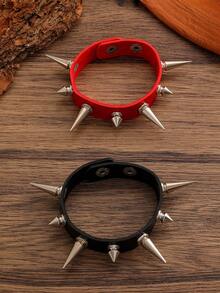 1 件朋克风格单排铆钉皮革手链，女士手镯，适合日常佩戴、音乐节、珠宝 - 彩色 - 查看 6