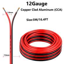 12 Gauge Wire , 2 Conductors Electrical Wire Red Black Cable, Flexible/Low Voltage/PVC 12 AWG Copper Clad Aluminum Extension Cord For Speaker, LED Strips, Automotive 12V/24V DC16.4FT/30FT/50FT/100FT