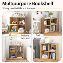 Lifezeal Kids Toy Storage Organizer 4-Cube Wooden Display Bookcase With Anti-Toppling Device - Natural - View 5