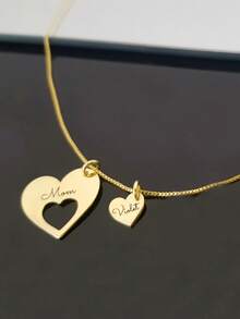 1件装可定制多颗心形名字项链，浪漫心形项链，不锈钢饰品，百搭日常配饰，生日礼物，名字项链，金色或银色可选，可定制项链，复活节礼物，母亲节礼物 - 彩色 - 查看 5