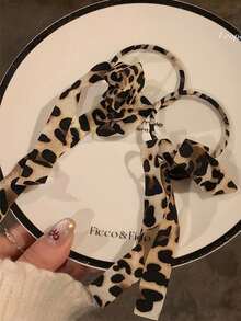 Autumn Leopard Print Tassel Bow Decor Large Hoop Earrings, Lightweight Luxurious Elegant Hoops (Leopard Pattern Random)