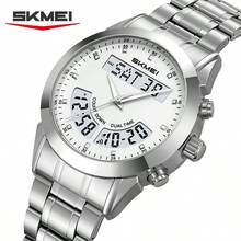 Skmei ساعة رجالية كوارتز من سكماي 2445 بتصميم جديد، سوار من الفولاذ المقاوم للصدأ، مضيئة، عرض الوقت المزدوج والتاريخ، ساعة يد كاجوال