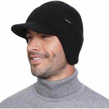 Gorro de invierno con ala y orejeras, gorro de punto forrado de forro polar cálido para exteriores, gorros de calcetín para hombres y mujeres - Negro - Ver 12
