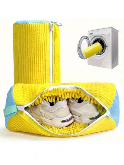 1pc Durable Shoe Washing Bag Suitable For All Shoe Types - Sturdy Polyester Zipper Closure, Plush Lining Interior Protective Laundry Bag, Reusable, Great For Athletic, Sneakers And Casual Shoes