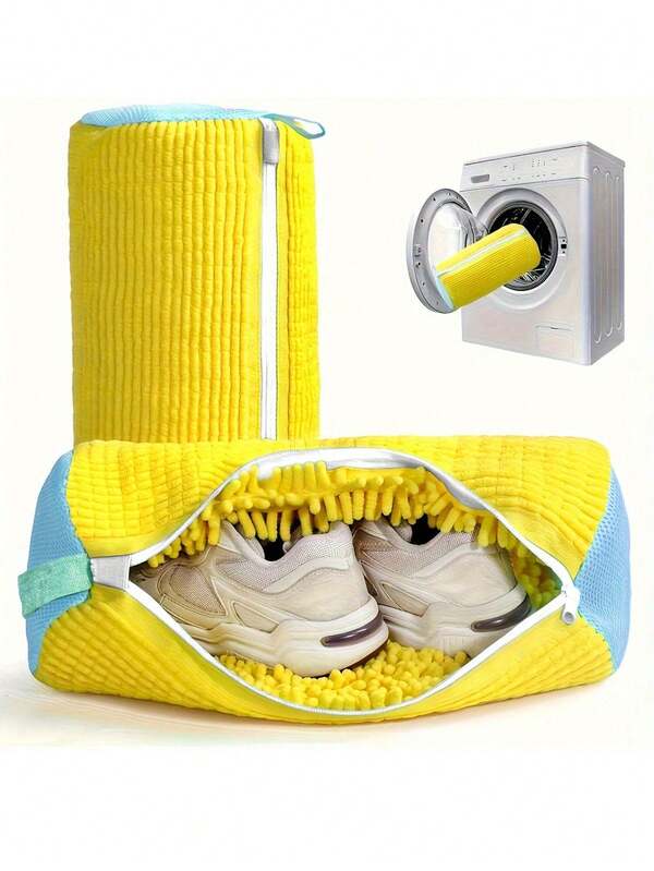 1 pièce Sac de lavage de chaussures durable convenant à tous les types de chaussures - Fermeture éclair en polyester robuste, intérieur doublé de peluche, sac de lavage protecteur réutilisable, idéal pour les chaussures de sport, les baskets et les chaussures décontractées