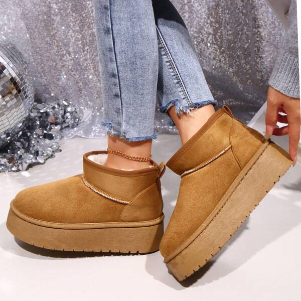 Stivali da neve da donna con suola spessa, di colore unito, alla moda, sportivi, leggeri, antiscivolo e caldi