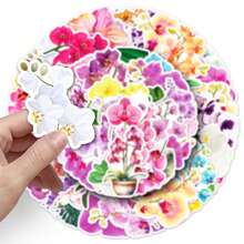 50 pièces Autocollants de graffitis d'orchidées papillon, autocollants décoratifs floraux frais et créatifs, style Ins pour la décoration murale, la décoration de chambre, les autocollants muraux, la décoration d'intérieur