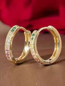 1 Paar luxuriöse, kupferinkrustierte, bunte geometrische runde Creolen, Hip-Hop-Stil für Frauen, Party- & Date-Geschenk