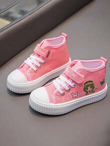 1 Pair Kids Cartoon Print High Top Canvas Sneakers, Unisex Indoor & Outdoor Athletic Shoes,Children/Girls' Non-Slip New Soft Bottom High Top Canvas Casual Sports Sneakers