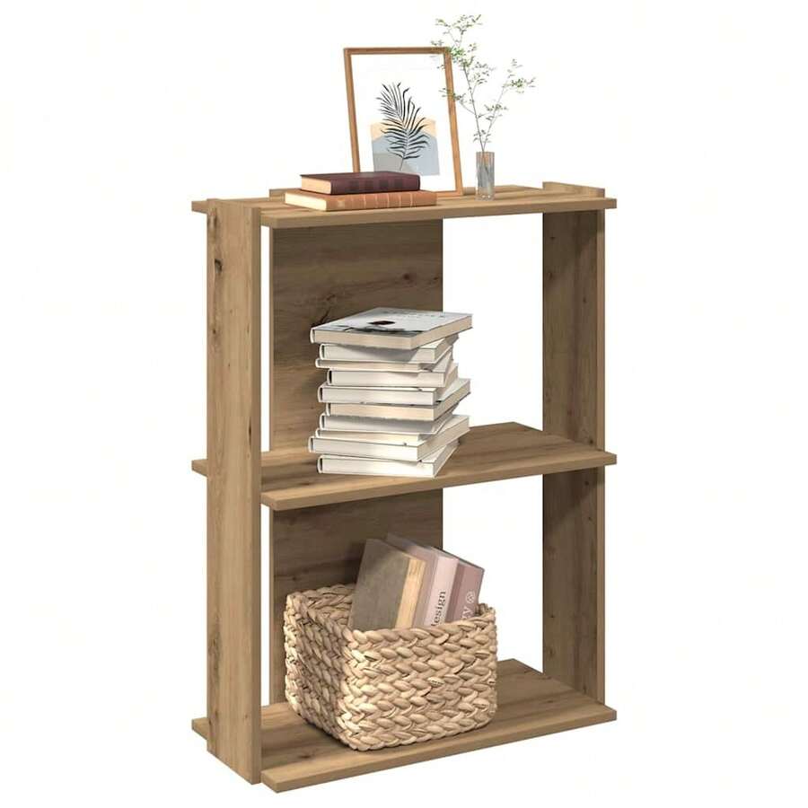 Libreria Larryhot a 3 ripiani in rovere artigianale 60x30x80 cm, robusta e durevole, facile da montare, stile decorativo, adattA, Per riporre soprammobili, statuette, libri, piccoli oggetti, ecc. - Castano - Visualizzare 1