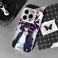 Custodia per telefono di moda anime Solo Leveling Sung Jin-Woo, colore argento, per iPhone 16, 15, 14, 13, 12, 11 Pro Max Plus - Z1 - Visualizzare 6