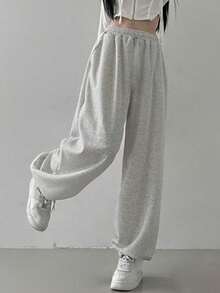 1pc Girls/Teens' Fashionable Solid Color Casual Sports Jogger Pants, Autumn/Winter - Grey - View 4