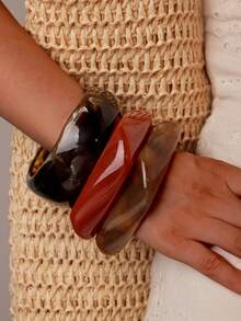 3er Set Vintage Acryl Armband, elegant und minimalistisch, geeignet für den täglichen Gebrauch und Urlaub - Mehrfarbig 2 - Übersicht 5