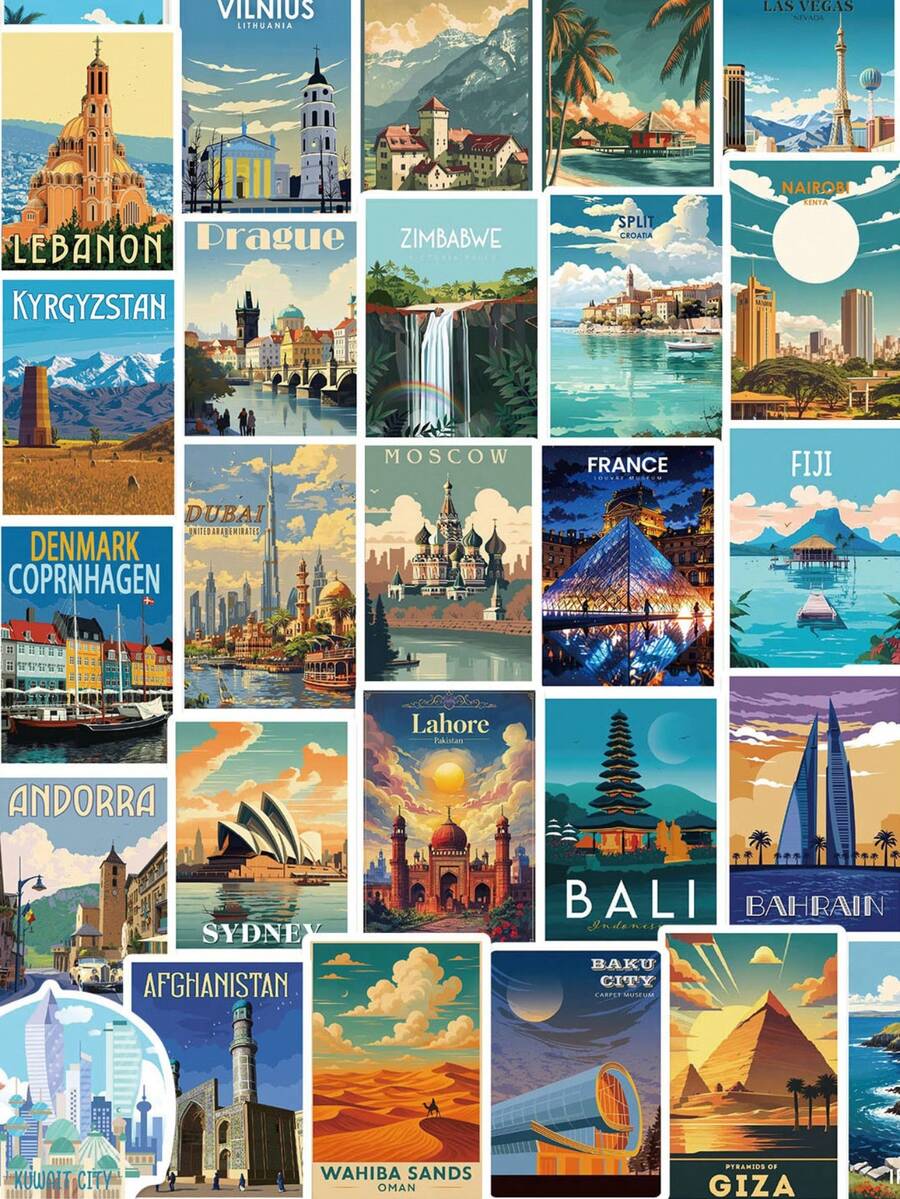 50 Stück Reise Aufkleber, Outdoor Aufkleber, Länder Aufkleber, Retro Reise Aufkleber, Welt Wahrzeichen Aufkleber, Dekorative Aufkleber, Wasserfeste Vinyl Aufkleber, Dekorative Laptop Aufkleber Set, Skateboard Aufkleber, Trinkflasche Aufkleber, Notizbuch Aufkleber