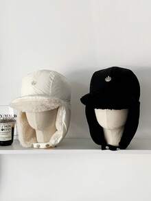 1pc Unisex Autumn/Winter Corduroy Thicken Ear Protection Cap With Buttons, Functional Japanese Style Five-Piece Ushanka Hat