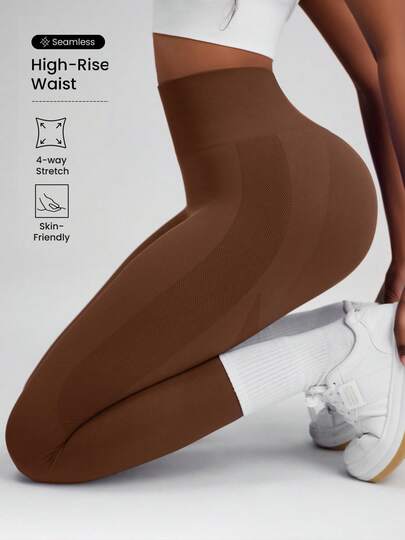 1PC Solid Color High Waisted Thick Yoga Pants With Pockets For Women, Tummy Control & 4-Way Stretch, Ideal For Workout & Running