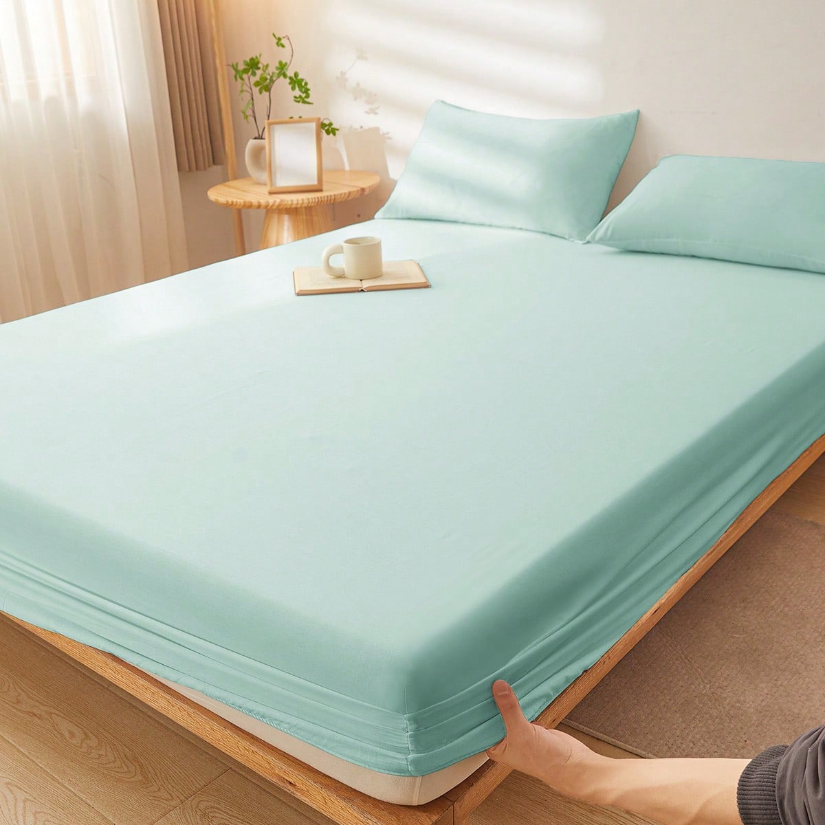 Pieza Sábana ajustable de unicolor súper suave, ropa de cama, sábana ajustable ligera, funda de colchón verde menta, sábana ajustable de bolsillo