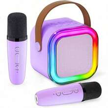 2-Mic Mini Karaoke Machine, Portable Wireless Microphone Speaker With LED Lights For Birthday Parties, Family Gatherings, Christmas Gifts, New Year's Gifts, Birthday Presents (Purple) - 紫色 - 查看 2