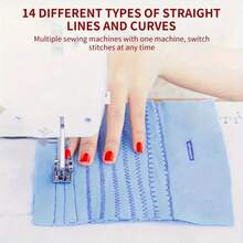 Máquina de coser multifuncional para el hogar de la UE, con 14 opciones de puntada, máquina de coser eléctrica portátil y mini, 2 ajustes de velocidad, con pedal, luz, bloqueo fácil del borde, costura de doble aguja y doble hilo, adecuada para manualidades DIY, coser ropa, cortinas, muñecas, costura diaria, apta tanto para principiantes como para usuarios experimentados, una gran opción como regalo