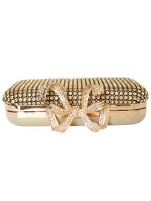 New Rhinestone Embellished Evening Bag, Women's Rhinestone Formal Clutch Bag With Butterfly Strap, Party Handbag - Gold - View 3
