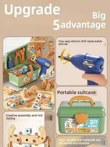 Juguetes de herramientas Juguetes educativos tempranos DIY Juguetes de rompecabezas 3D Taladro eléctrico Tuercas Atornillado Caja de herramientas Conjunto de herramientas de ingeniero simulado Juego de casa de juegos Juguetes de imitación para niños y niñas Regalos de Navidad Herramientas de simulación Juguetes de imitación