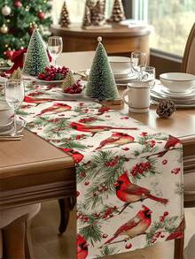 1 pieza Camino de mesa con diseño de pájaro navideño, Camino de mesa decorativo navideño, Camino de mesa tipo lino navideño, Camino de mesa, Camino de mesa, 1 pieza Camino de mesa, 4 piezas Individuales, 1 pieza Funda de cojín, 3 productos disponibles, Decoración de hogar de temporada para interiores y exteriores en invierno, Suministros para fiesta de Navidad, Decoración navideña para la habitación - Multicolor - Ver 13