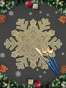 1 pièce Napperon de Noël en forme de flocon de neige en PVC rouge, tapis de table thème Joyeux Noël, tapis isolant thermique en forme de flocon de neige, tapis de table décoratif de cuisine, tapis de table pour repas à l'occidentale, décoration de Noël, décoration de table à manger, décoration de fête de Noël