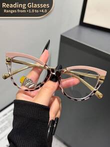 LiMiaoMiao 1 件男女通用复古金属猫眼老花镜，清晰透明电脑老花镜，适合老花眼 - 透明 - 查看 25