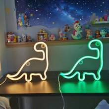 1 pezzo Lampada da parete al neon a forma di dinosauro a LED, decorazione per la camera dei bambini, luce d'atmosfera, alimentata a batteria e USB, per casa, festa, luci da fata romantiche, decorazione camera da letto