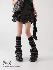 polve 1 Pair Y2K Subculture Knitted Leg Warmers For Women, Autumn/Winter, Ins Netizen Style, Slimming & Elongating