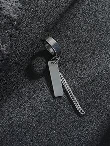 1入組男士幾何和鏈飾耳夾,不銹鋼首飾類,適用於首飾類禮品和派對 - 銀色 - 查看 5