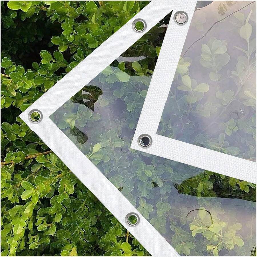 Lona transparente con ojales, lona transparente, lona impermeable, lona de PVC 350 g/m², lona, lámina de cubierta transparente, lámina para invernadero, lámina de plástico, lámina de protección contra el polvo, lámina de jardín resistente al desgarro, protección contra el viento, terraza para uso exterior. - Transparente - Ver 1