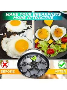 1 modèle de poêle en acier inoxydable, moule à œuf en forme de cœur + étoile/acier inoxydable, poêle, outil de broyage d'œuf frit et d'œuf dur, moule à œuf frit en forme de cœur, anneau de poêle, outil de broyage d'œuf frit et d'œuf dur disponible