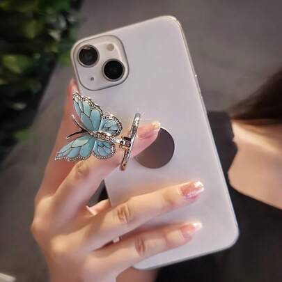 Soporte de anillo de teléfono con mariposa linda - Agarre de dedo ajustable y giratorio 360°, compatible con iPhone y todos los teléfonos inteligentes, regalo creativo antideslizante para mujeres
