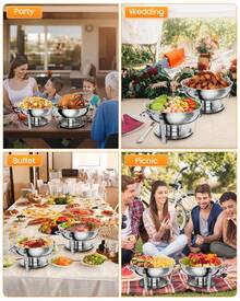 Ataucjin 5QT Chafing Dish Buffet Set Of 2 Pack,Round Stainless Steel Food Warmers Buffet Servers Sets,Chafer And Food Warmers With Food & Water Pan, Lid,Frame,Fuel Holder For Catering,Parties,Events,Wedding - Silver-2 Pack - View 7