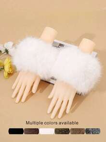 1 Pair Fashionable, Elegant And Soft Faux Fur Arm Warmers, Warm And Cozy For Outdoor, Casual, Vintage, Party, Boho, Polyester, Suitable For Autumn/Winter - A - View 1