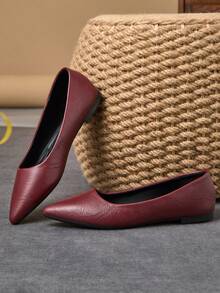 MonaNise 女士尖头时尚低帮平底鞋，户外休闲装，秋季，紫色，香槟色高端，红色百搭，黄色，黑色舒适一脚蹬鞋 - 酒紅色 - 查看 6