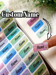 50/100/500pcs Customized Shiny Name Label Stickers, Personalized Stickers, Name Stickers, Kids Stickers, Customized Water Bottle Stickers, Daycare Labels, Customizable Birthday Gifts, Stationery Stickers, Camping Labels - Multicolor - View 2