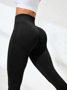3 piezas Leggings deportivos de unicolor y sin costuras de cintura alta - Multicolor - Ver 2