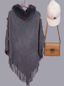 1 Stück neue einfarbige gestrickte Schal mit Fransen, dick, warm, elegant, modisch, weich, flauschig, hochwertiger vielseitiger breiter Umhang, geeignet für tägliche Winterbekleidung