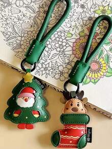 سلسلة مفاتيح عيد الميلاد - بابا نويل أو رنة بسير أخضر، حلقة مفاتيح من مادة البولي يوريثان احتفالية، زينة قابلة للفصل للحقيبة والسيارة للجنسين - هدية عيد الميلاد، هدية عيد الحب - مناسبة للحقيبة الظهر والمحفظة والمركبة والزينة الموسمية، إكسسوارات متينة، زينة عيد، خيار هدية مثالي.