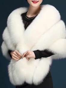 1pc Fashionable Versatile Faux Fox Fur Shawl, Bridal Wedding Shawl, Solid Color Faux Fur Suitable For Daily Wear