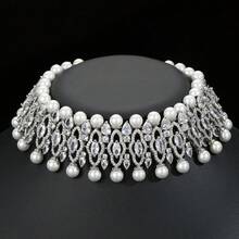 1 Stück modischer Luxus Zirkonia Halskette Perlenkette, geeignet für Bräute, Hochzeiten, formelle Anlässe, Partys, Feiertage, Geschenk für Frauen