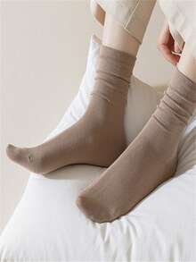 4 Pairs Women's Seamless Elastic Calf High Socks, Casual Everyday Wear, Spring/Autumn