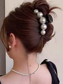 1pc Fashion Pearl Large Minimalist Elegant Acrylic Hair Claw Clip, Suitable For Party, Commute, Outfit Matching - Multicolor - View 8