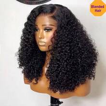 200% 密度卷曲 13x4 13x6 4x4 5x5 透明蕾丝前部鲍勃假发，预拔预漂白结深卷曲无胶预切 4*4 5*5 高清蕾丝前部假发，可穿戴和携带，耐热纤维合成混合人发混合假发，适合婴儿头发的女性，自然黑色预切蕾丝适用于 4x4 5x5（6 英寸精灵剪裁杰瑞卷曲 13x1 蕾丝前部假发 150% 密度） - 自然色&黑色系 - 查看 25